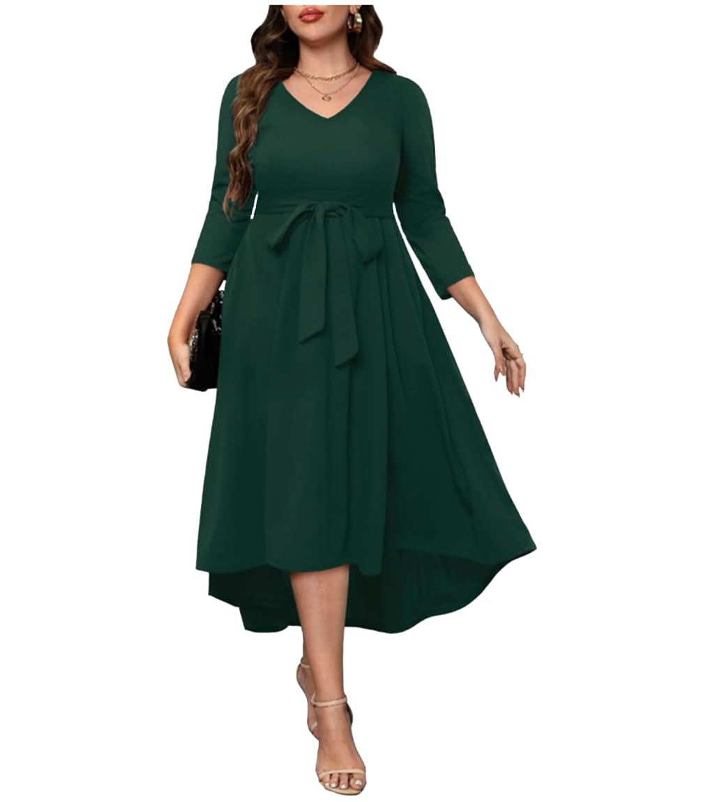 C4D Women Plus Size V-Neck Party Cocktail High-Low &hellip;