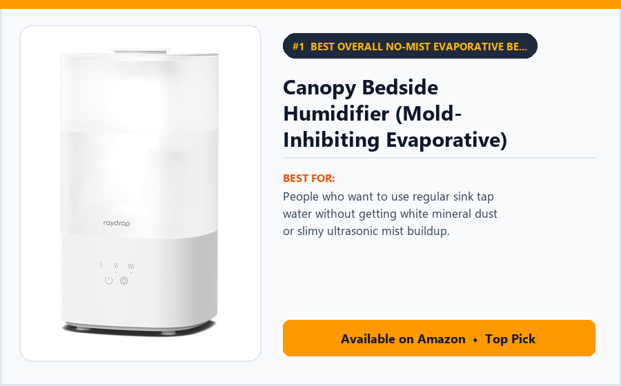 Canopy Bedside Humidifier (Mold-Inhibiting Evaporative) - Best Overall No-Mist Evaporative Bedroom Humidifier (Best Humidifiers for Bedrooms 2026)