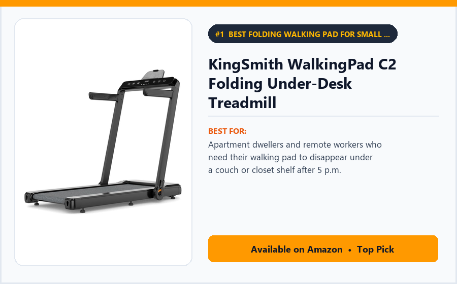 KingSmith WalkingPad C2 Folding Under-Desk Treadmill - Best Folding Walking Pad for Small Home Offices & Apartments (Best Walking Pads for Home & Office 2026)