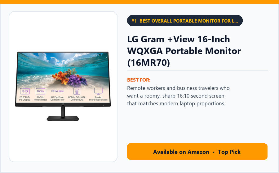 LG Gram +View 16-Inch WQXGA Portable Monitor (16MR70) - Best Overall Portable Monitor for Laptop Productivity (Best Portable Monitors for Laptops 2026)