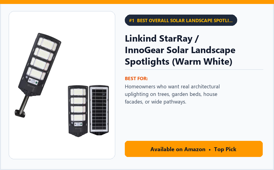 Linkind StarRay / InnoGear Solar Landscape Spotlights (Warm White) - Best Overall Solar Landscape Spotlights for Trees, Shrubs & Walkways (Best Solar Garden Lights 2026)