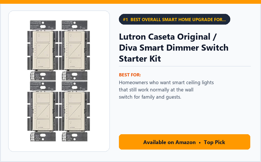 Lutron Caseta Original / Diva Smart Dimmer Switch Starter Kit - Best Overall Smart Home Upgrade for Rock-Solid Lighting Control (Best Smart Home Gadgets 2026)