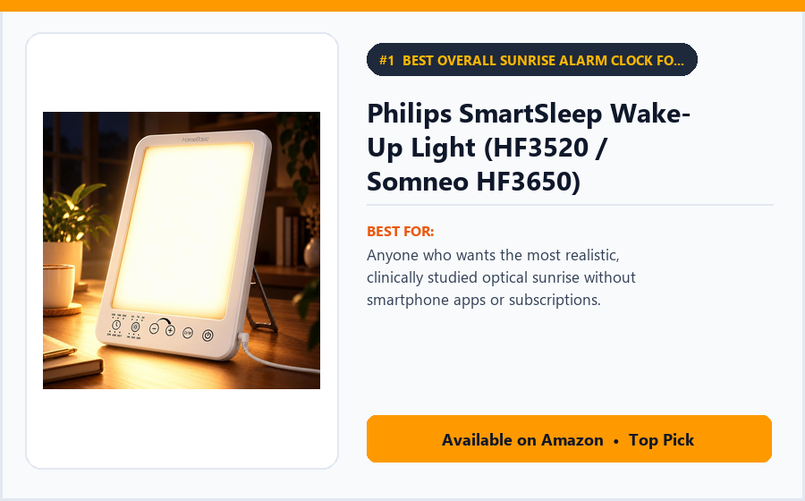 Philips SmartSleep Wake-Up Light (HF3520 / Somneo HF3650) - Best Overall Sunrise Alarm Clock for Realistic Dawn Physics (Best Sunrise Alarm Clocks 2026)
