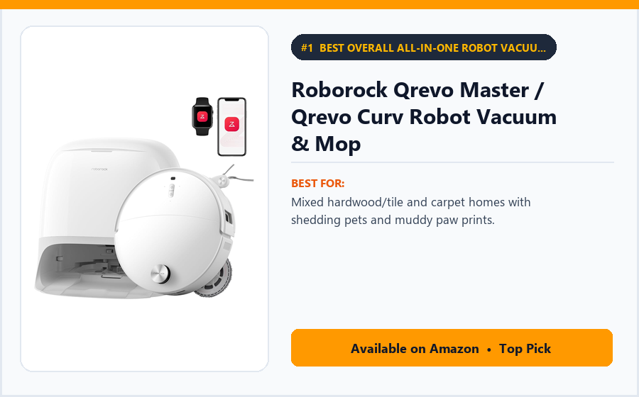 Roborock Qrevo Master / Qrevo Curv Robot Vacuum & Mop - Best Overall All-in-One Robot Vacuum & Mop for Pet Owners (Best Robot Vacuum Cleaners for Pet Hair 2026)