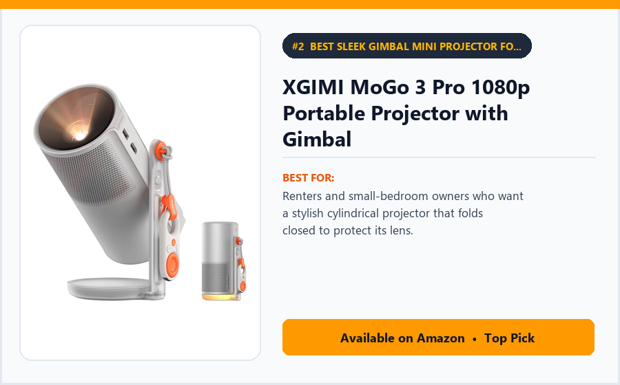 XGIMI MoGo 3 Pro 1080p Portable Projector with Gimbal - Best Sleek Gimbal Mini Projector for Nightstands (Best Mini Projectors for Bedrooms 2026)