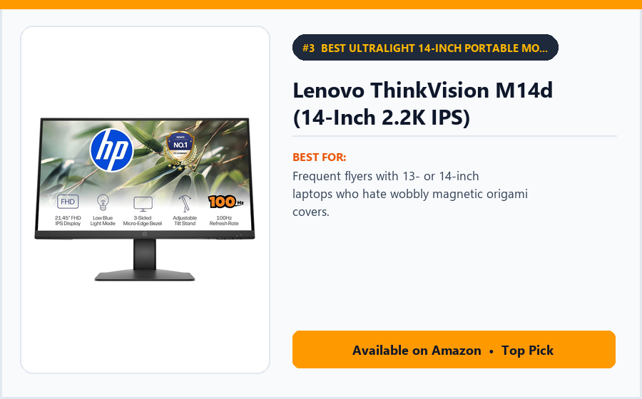 Lenovo ThinkVision M14d (14-Inch 2.2K IPS) - Best Ultralight 14-Inch Portable Monitor with Hinge Base (Best Portable Monitors for Laptops 2026)
