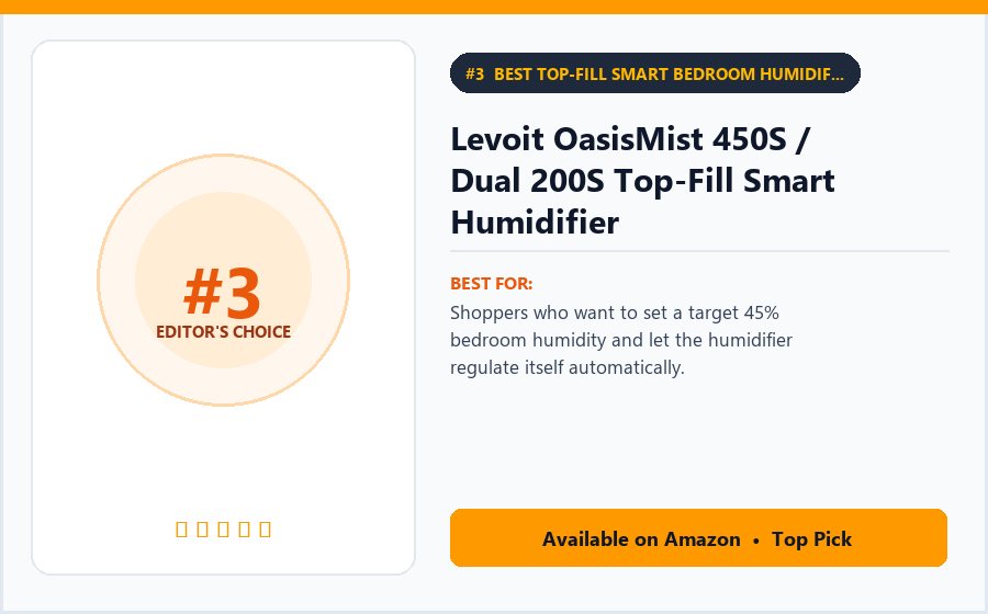 Levoit OasisMist 450S / Dual 200S Top-Fill Smart Humidifier - Best Top-Fill Smart Bedroom Humidifier with Auto Mode (Best Humidifiers for Bedrooms 2026)