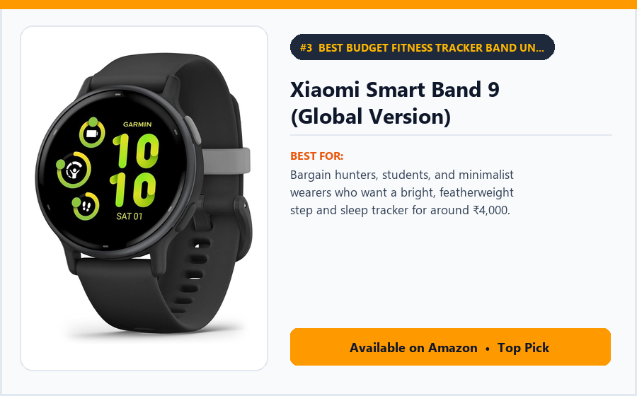 Xiaomi Smart Band 9 (Global Version) Xiaomi Smart Band 9 (Global Version) - Best Budget Fitness Tracker Band Under ₹4,999 (Best Fitness Trackers for Beginners 2026)