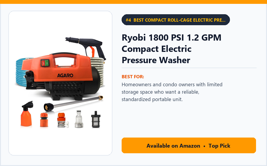 Ryobi 1800 PSI 1.2 GPM Compact Electric Pressure Washer (RY141802) - Best Compact Roll-Cage Electric Pressure Washer Under ₹12,499 (Best Pressure Washers for Home Use 2026)