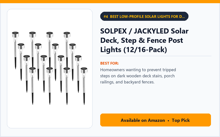SOLPEX / JACKYLED Solar Deck, Step & Fence Post Lights (12/16-Pack) - Best Low-Profile Solar Lights for Deck Stairs, Railings & Fence Posts (Best Solar Garden Lights 2026)