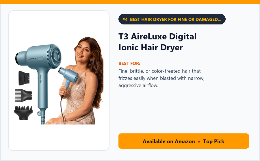 T3 AireLuxe Digital Ionic Hair Dryer - Best Hair Dryer for Fine or Damaged Frizzy Hair (Best Hair Dryers for Frizzy Hair 2026)
