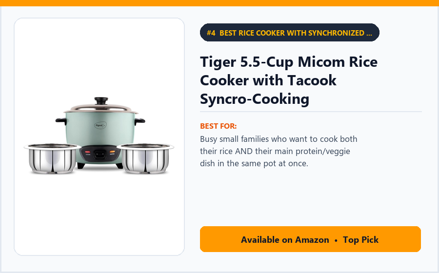 Tiger 5.5-Cup Micom Rice Cooker with Tacook Syncro-Cooking (JBV-A10U) - Best Rice Cooker with Synchronized Upper Entrée Cooking Tray (Best Rice Cookers for Small Families 2026)