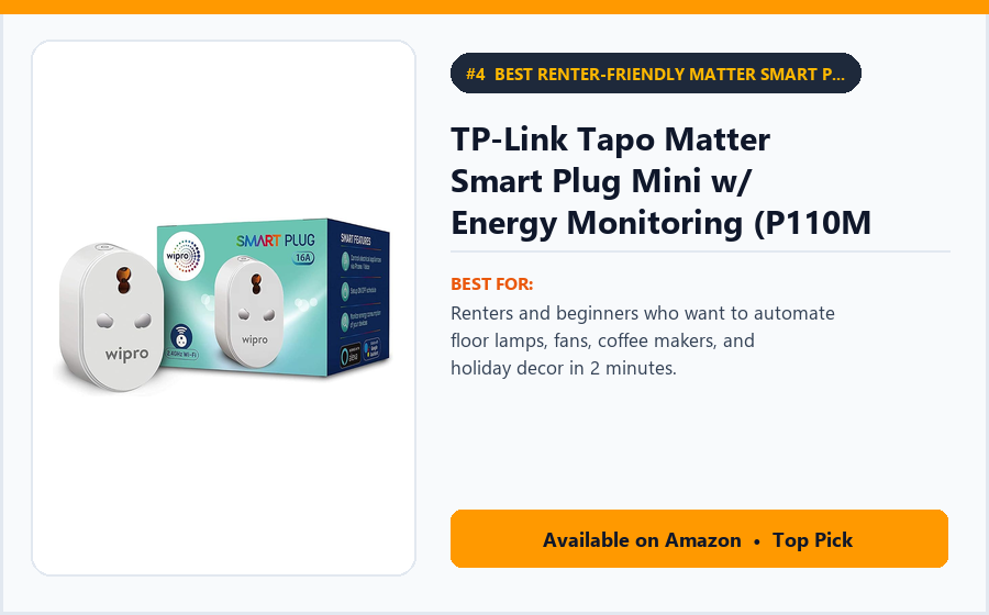 TP-Link Tapo Matter Smart Plug Mini w/ Energy Monitoring (P110M / P125M 4-Pack) - Best Renter-Friendly Matter Smart Plugs with Energy Tracking (Best Smart Home Gadgets 2026)