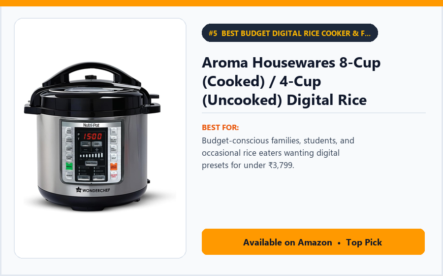 Aroma Housewares 8-Cup (Cooked) / 4-Cup (Uncooked) Digital Rice & Grain Multicooker (ARC-914SBD) - Best Budget Digital Rice Cooker & Food Steamer Under ₹3,799 (Best Rice Cookers for Small Families 2026)