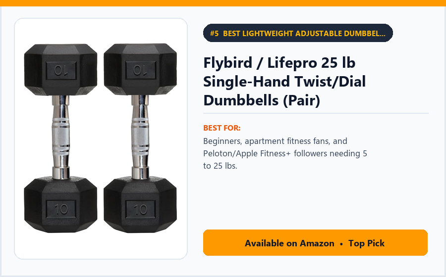 Flybird / Lifepro 25 lb Single-Hand Twist/Dial Dumbbells (Pair) - Best Lightweight Adjustable Dumbbells for Beginners & High-Rep Toning (Best Adjustable Dumbbells 2026)