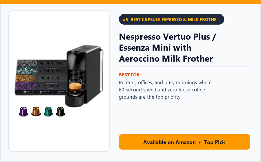 Nespresso Vertuo Plus / Essenza Mini with Aeroccino Milk Frother - Best Capsule Espresso & Milk Frother Bundle for Instant Convenience (Best Espresso Machines for Beginners 2026)