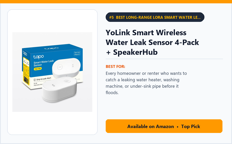 YoLink Smart Wireless Water Leak Sensor 4-Pack + SpeakerHub - Best Long-Range LoRa Smart Water Leak Detector Kit (Best Smart Home Gadgets 2026)