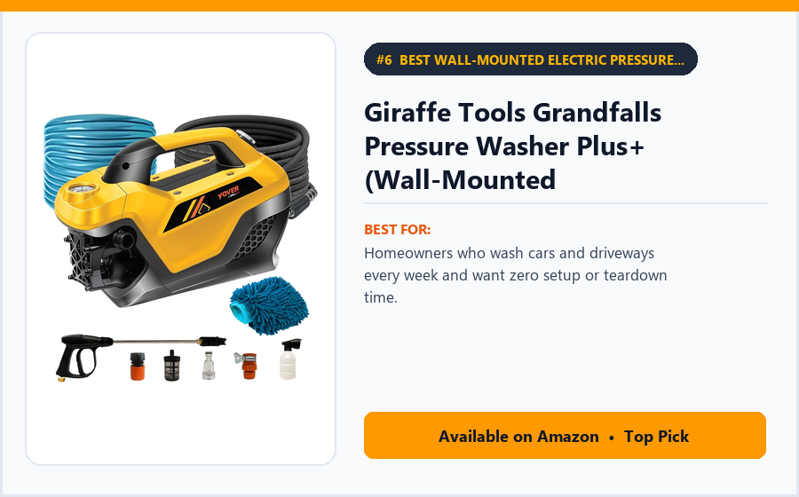 Giraffe Tools Grandfalls Pressure Washer Plus+ (Wall-Mounted Retractable 100ft) - Best Wall-Mounted Electric Pressure Washer with 100ft Auto-Retracting Reel (Best Pressure Washers for Home Use 2026)
