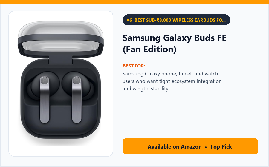 Samsung Galaxy Buds FE (Fan Edition) - Best Sub-₹8,000 Wireless Earbuds for Samsung Galaxy Owners (Best Wireless Earbuds Under ₹8,000)