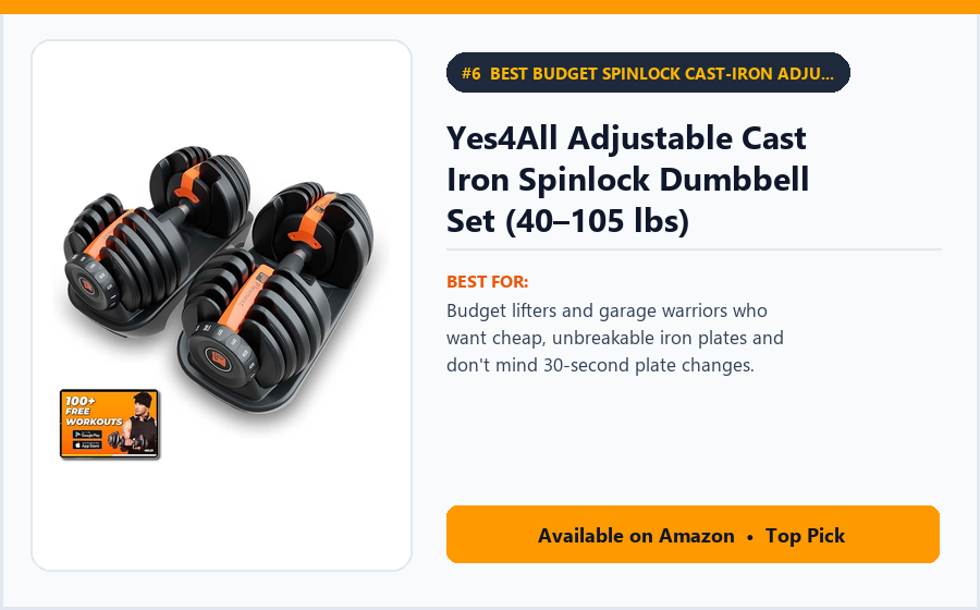 Yes4All Adjustable Cast Iron Spinlock Dumbbell Set (40–105 lbs) - Best Budget Spinlock Cast-Iron Adjustable Dumbbells (Best Adjustable Dumbbells 2026)