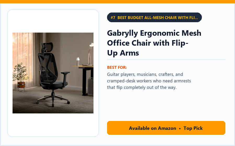 Gabrylly Ergonomic Mesh Office Chair with Flip-Up Arms - Best Budget All-Mesh Chair with Flip-Up Armrests (Best Ergonomic Office Chairs 2026)