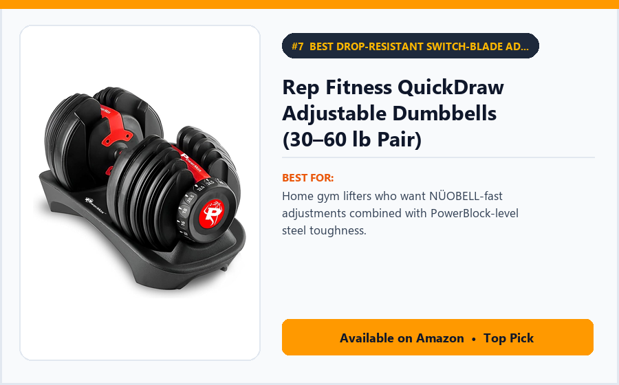 Rep Fitness QuickDraw Adjustable Dumbbells (30–60 lb Pair) - Best Drop-Resistant Switch-Blade Adjustable Dumbbells (Best Adjustable Dumbbells 2026)