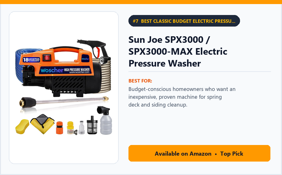 Sun Joe SPX3000 / SPX3000-MAX Electric Pressure Washer - Best Classic Budget Electric Pressure Washer for Seasonal Chores (Best Pressure Washers for Home Use 2026)