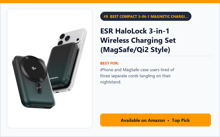 ESR HaloLock 3-in-1 Wireless Charging Set (MagSafe/Qi2 Style) - Best Compact 3-in-1 Magnetic Charging Stand Under ₹4,000 (Best Tech Gadgets Under ₹4,000 2026)